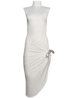 Area Crystal-Knot Draped Midi Dress - White
