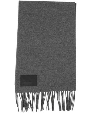 Hogan Leather-Plaque Fringed Scarf - Grey