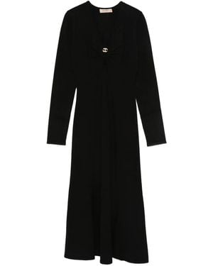Twinset Twist-Detail Long-Sleeved Midi Party Dress - Black