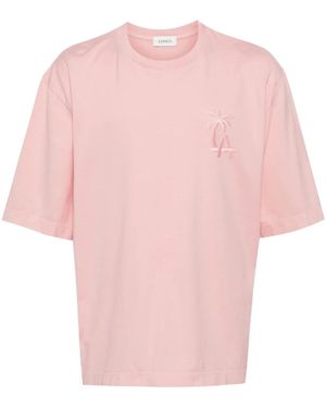 Laneus Palm Logo-Embroidered Cotton T-Shirt - Pink