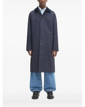 A.P.C. Corduroy-Collar Long Coat - Blue