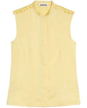 Jil Sander Ruffled-Detail Stand-Collar Shirt - Yellow