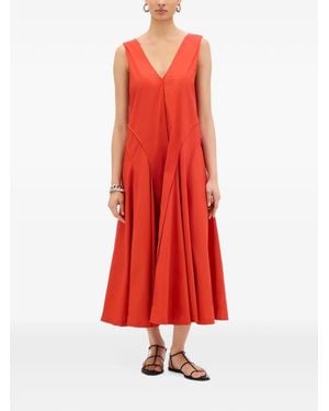 Another Tomorrow Pleated Maxi Dress - Red