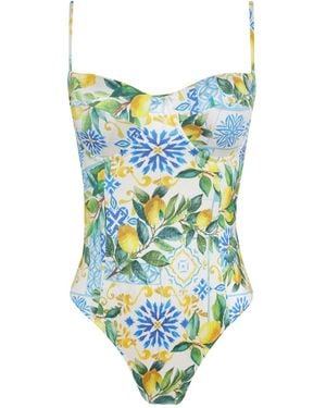 Brigitte Bardot Lemon-Print Swimsuit - Blue