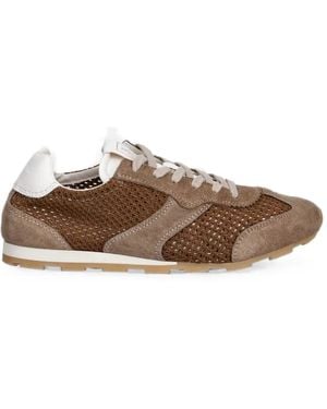 Marc O' Polo Suede-Panelled Mesh Trainers - Brown
