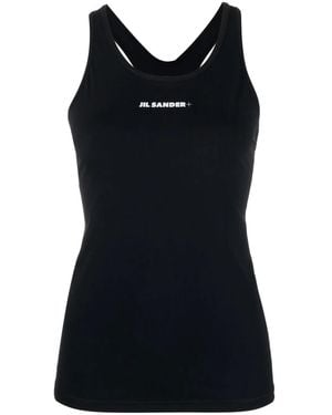 Jil Sander Stretch Fabric Top With Front Printed Logo - Black