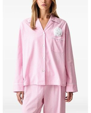 Sleeper Gingham Floral-Appliqué Pyjama Top - Pink