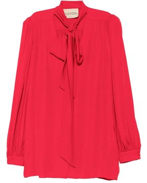 Valentino Garavani Blouse En Soie À Col Lavallière - Rouge