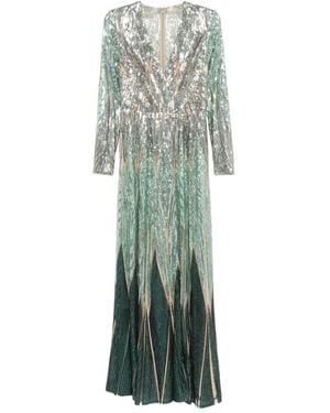 Elie Saab Embroidered Tulle Long Dress - Green