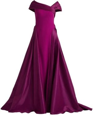 Tadashi Shoji Draped Off-Shoulder Crepe Ball Gown - Purple