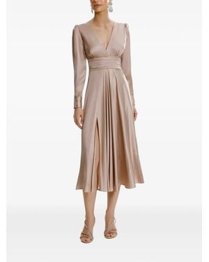 Framboise Yuno Satin-Finish Bow-Detail Midi Dress - Natural