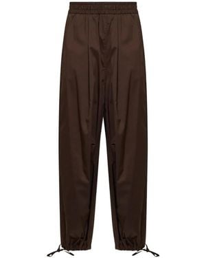 Blanca Vita Elasticated-Waisted Drawstring-Hem Trousers - Brown