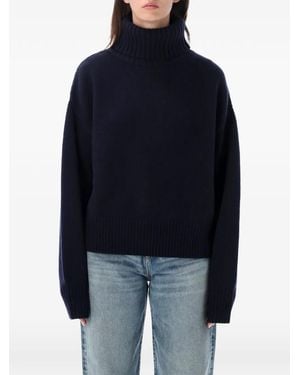 Extreme Cashmere Crop Xtra Ribbed-Knit Roll-Neck Sweater - Blue