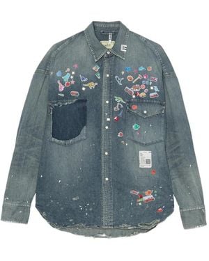 Maison Mihara Yasuhiro Kids Sticker Printed Denim Shirt - Blue