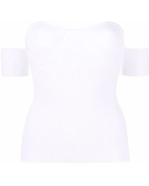Helmut Lang Rib-Knit Off-Shoulder Top - White