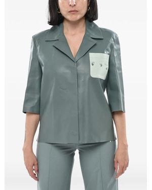 Off-White c/o Virgil Abloh Logo-Print Leather Shirt - Blue