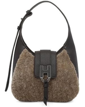 Hogan Faux-Fur-Trimmed Leather Shoulder Bag - Gray