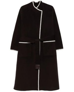 Maje Scallop-Trimmed Belted Coat - Black