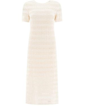 Sandbeige Short-Sleeve Midi Dress - White