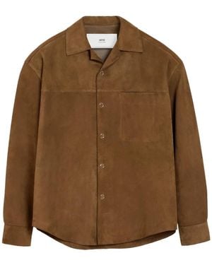 Ami Paris Embossed Ami De Cour Shirt Jacket - Brown