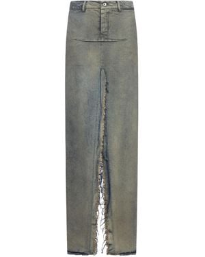 Rick Owens Denim Rok Met Franje - Grijs