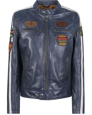 Daytona 73 Racing-Patch Leather Jacket - Blue
