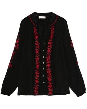 MAISON HOTEL Floral-Embroidered Cotton Blouse - Black