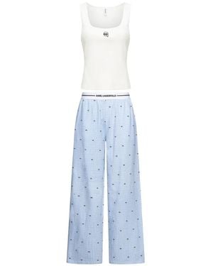 KARL LAGERFELD Ikon Gingham Pyjama Set - Blue