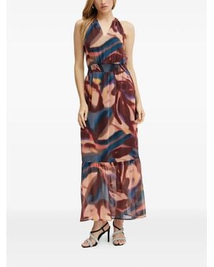 Morgan Abstract Halterneck Midi Dress - Red