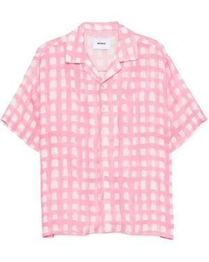 Bonsai Check-Pattern Bowling Shirt - Pink