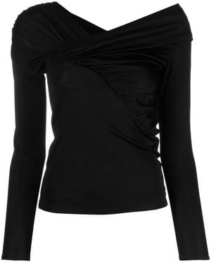 V:PM ATELIER Ruched-Detail Asymmetric-Neck Top - Black