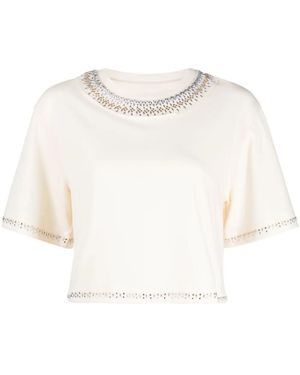 Rabanne T-Shirt Crop Con Borchie - Bianco