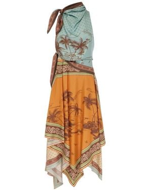 ALÉMAIS Alberta Graphic-Print Handkerchief-Hem Midi Dress - Orange