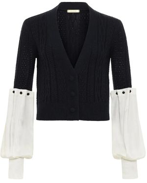 Hellessy Angelite Cable-Knit Balloon-Sleeve Cardigan - Blue