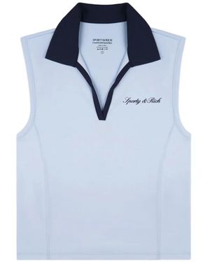 Sporty & Rich Signature Logo-Print Sleeveless T-Shirt - Blue