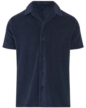 Patrick Assaraf Terry-Texture Short-Sleeve Shirt - Blue