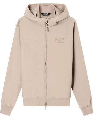 EA7 Logo-Print Hooded Jacket - Natural