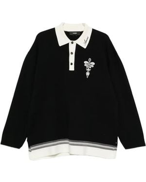 Amiri Logo-Embroidered Striped-Trim Polo Shirt - Black