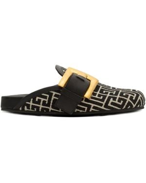Balmain Slippers Met Monogram-Patroon - Zwart