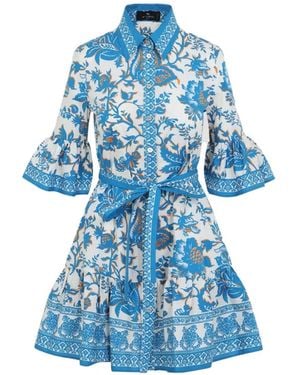 Etro Floral-Detail Bell-Sleeve Mini Dress - Blue