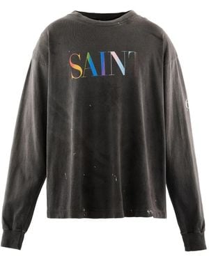 SAINT Mxxxxxx Ss Logo-Print Long-Sleeve T-Shirt - Black