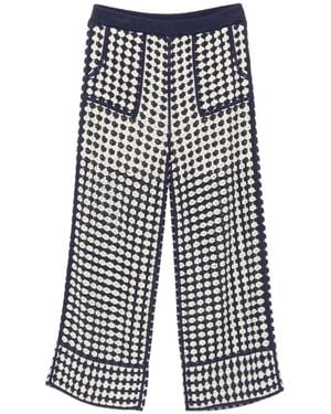 FARM Rio Crochet-Knit Wide-Leg Pants - Gray
