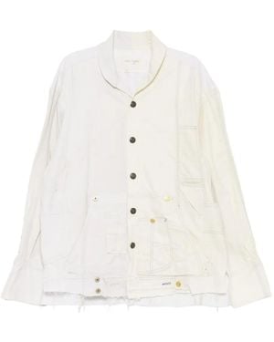 Greg Lauren Distressed Cotton Shirt Jacket - White