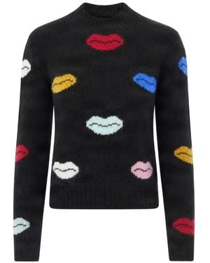 Fiorucci Lips-Intarsia Long-Sleeve Sweater - Black