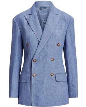 Polo Ralph Lauren Delave Double-Breasted Linen Blazer - Blue