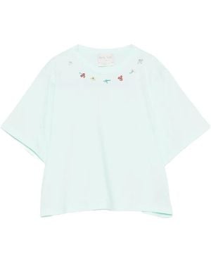 forte_forte Floral-Detail T-Shirt - Blue
