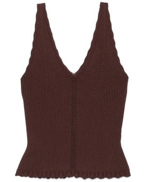 Twinset Ribbed Scalloped-Edge Top - Brown