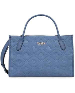 Guess Logo-Debossed Tote Bag - Blue