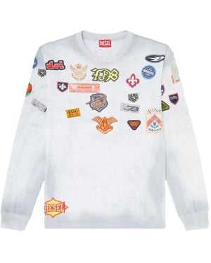 DIESEL Long-Sleeve T-Shirt With All-Over Patches Print - White