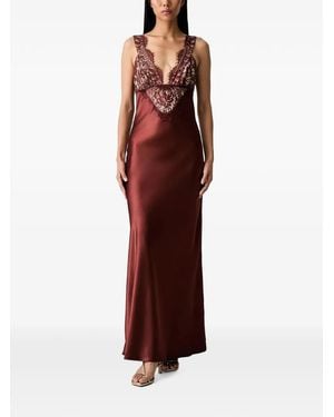 Bardot Vestido Largo Torie De Satén Con Paneles De Encaje - Rojo